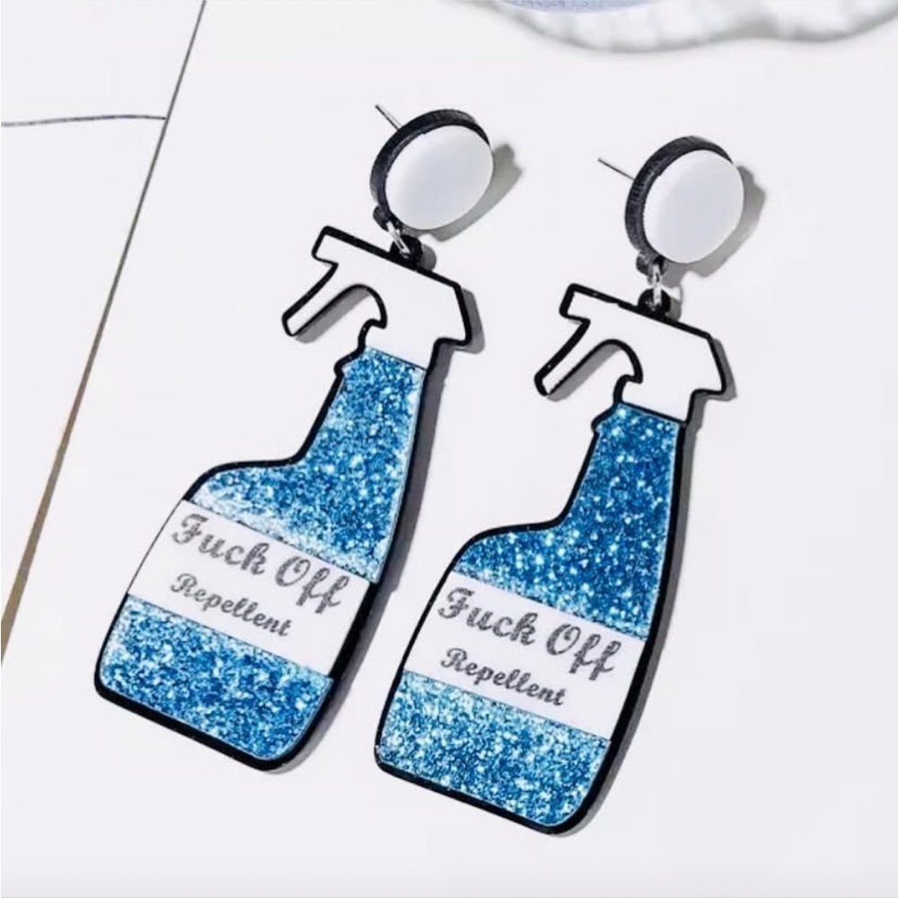 Blue Glitter Spray Bottle Earrings